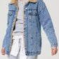 Button Up Collared Neck Plush Denim Jacket - DAVERRI FASHIONS