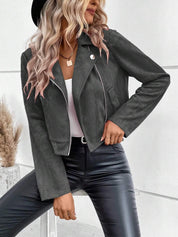 Zip Up Suede Cropped Moto Jacket | Jackets Daverri Fashions