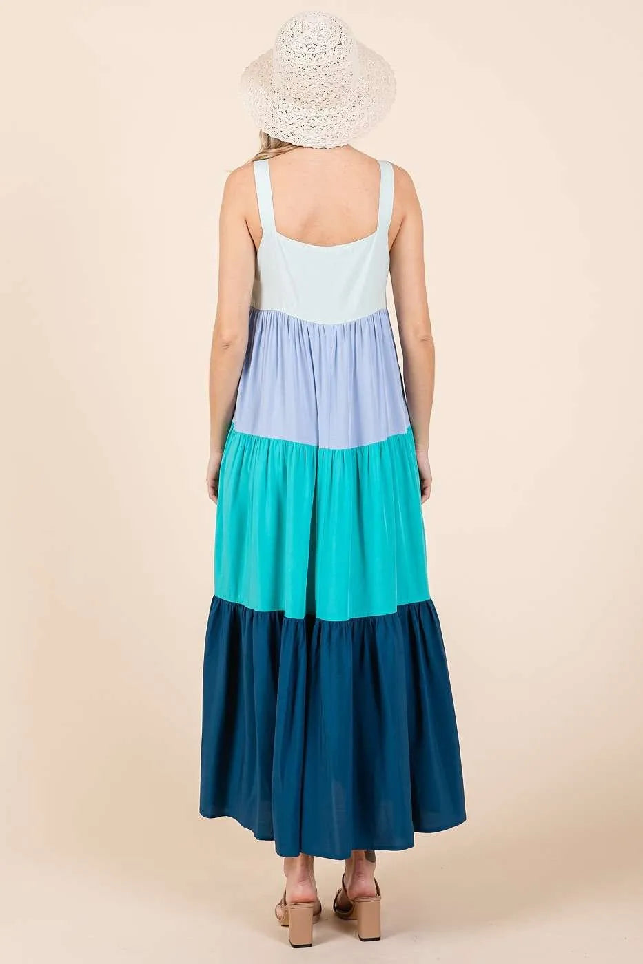 Woman in Mittoshop color block tiered pull-on maxi dress