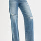 RISEN Full Size Mid Rise Fit Wide Baggy Leg Tie Washed Jeans Plus Size - DAVERRI FASHIONS