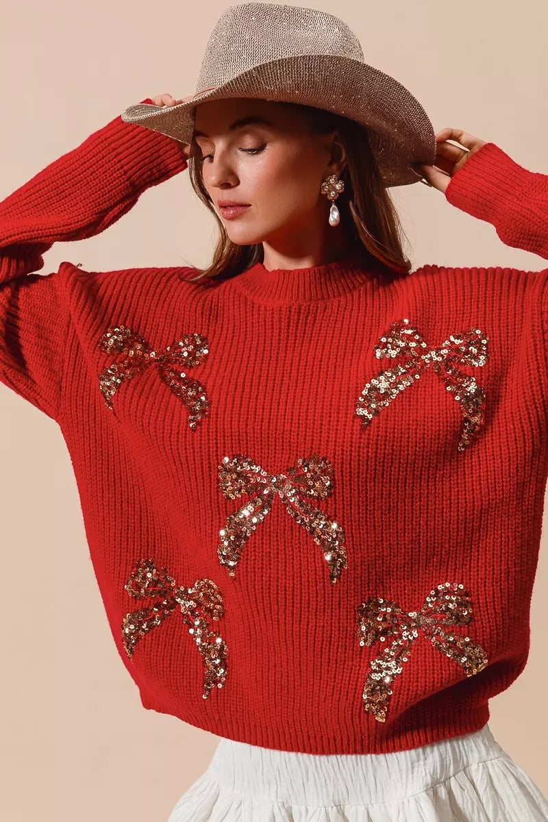 SO ME All Over Ribbon Sequins Christmas Holiday Sweater | Sweaters Daverri Fashions