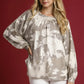 Umgee Full Size Metallic Fabric Blouse with Balloon Sleeves Plus Size - DAVERRI FASHIONS