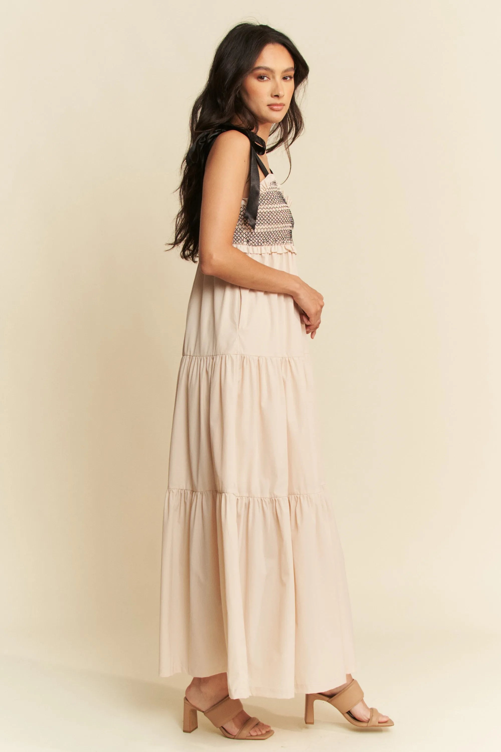 Davi & Dani Multi Contrast Smocked Bodice Straps Maxi Dress | Maxi Dresses Daverri Fashions