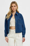 RISEN Button Up Long Sleeve Denim Shacket - DAVERRI FASHIONS