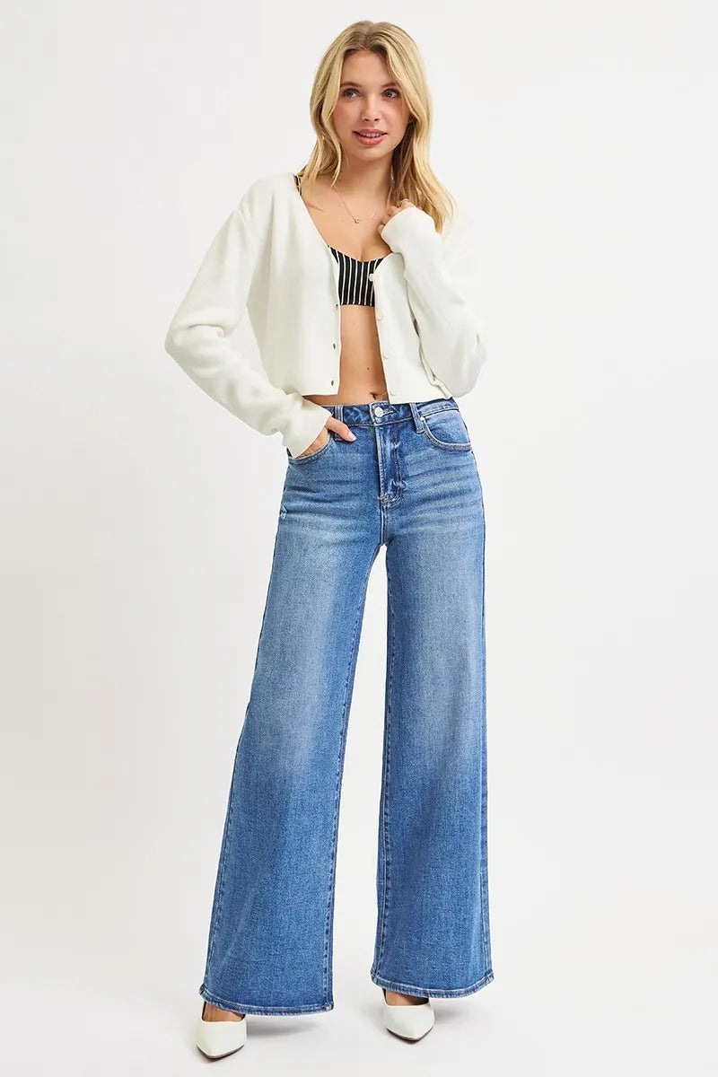 MEDIUM RISEN Full Size High Rise Wide Leg Jeans Plus Size | Jeans Daverri Fashions