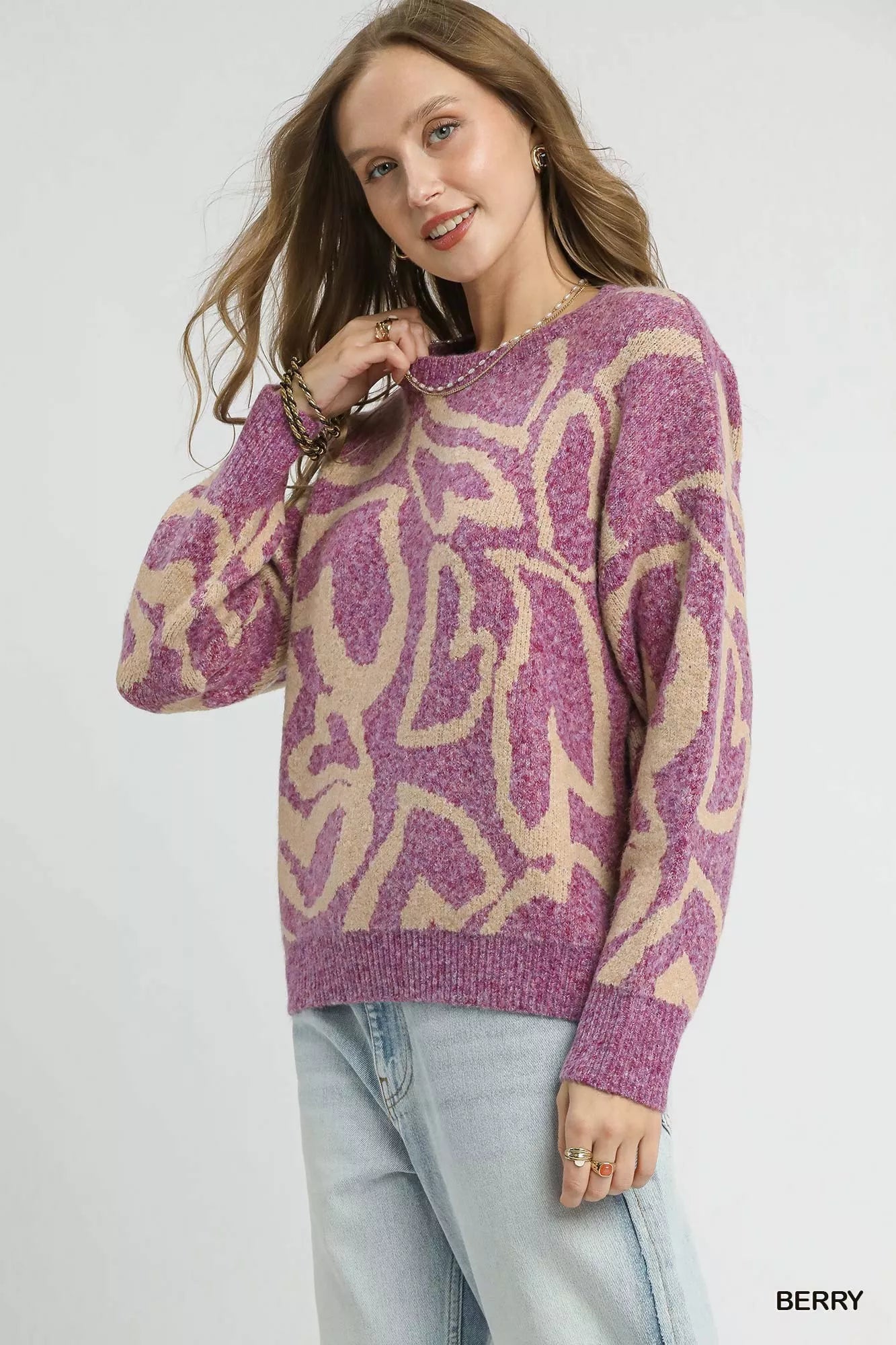 Umgee Ribbed Hem Contrast Dropped Shoulder Sweater | Sweaters Daverri Fashions