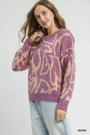 Umgee Ribbed Hem Contrast Dropped Shoulder Sweater | Sweaters Daverri Fashions