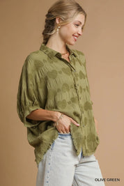 Umgee Jacquard Heart Collared Shirt | Shirts Daverri Fashions