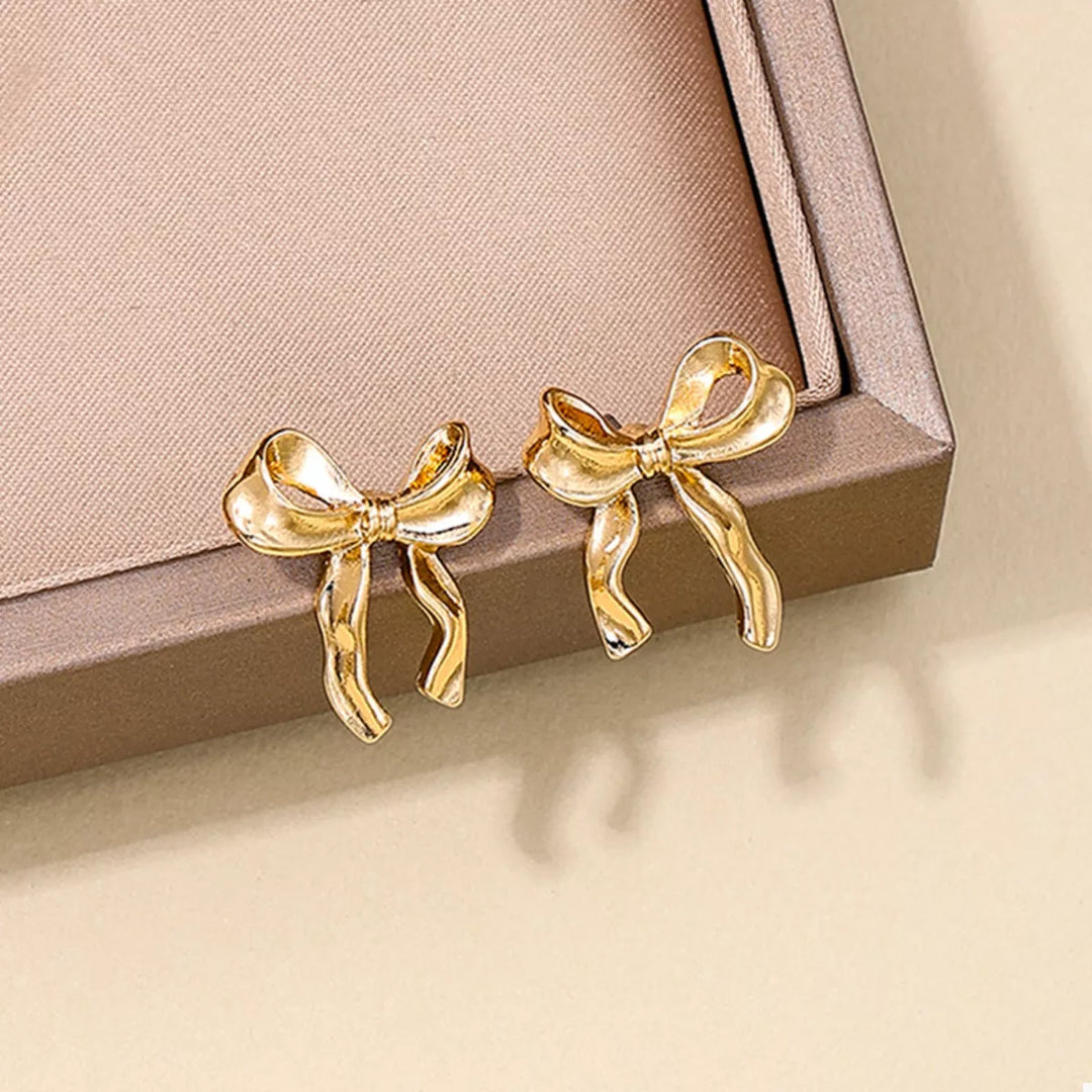 18K Gold-Plated Alloy Bow Stud Earrings | Earrings Daverri Fashions