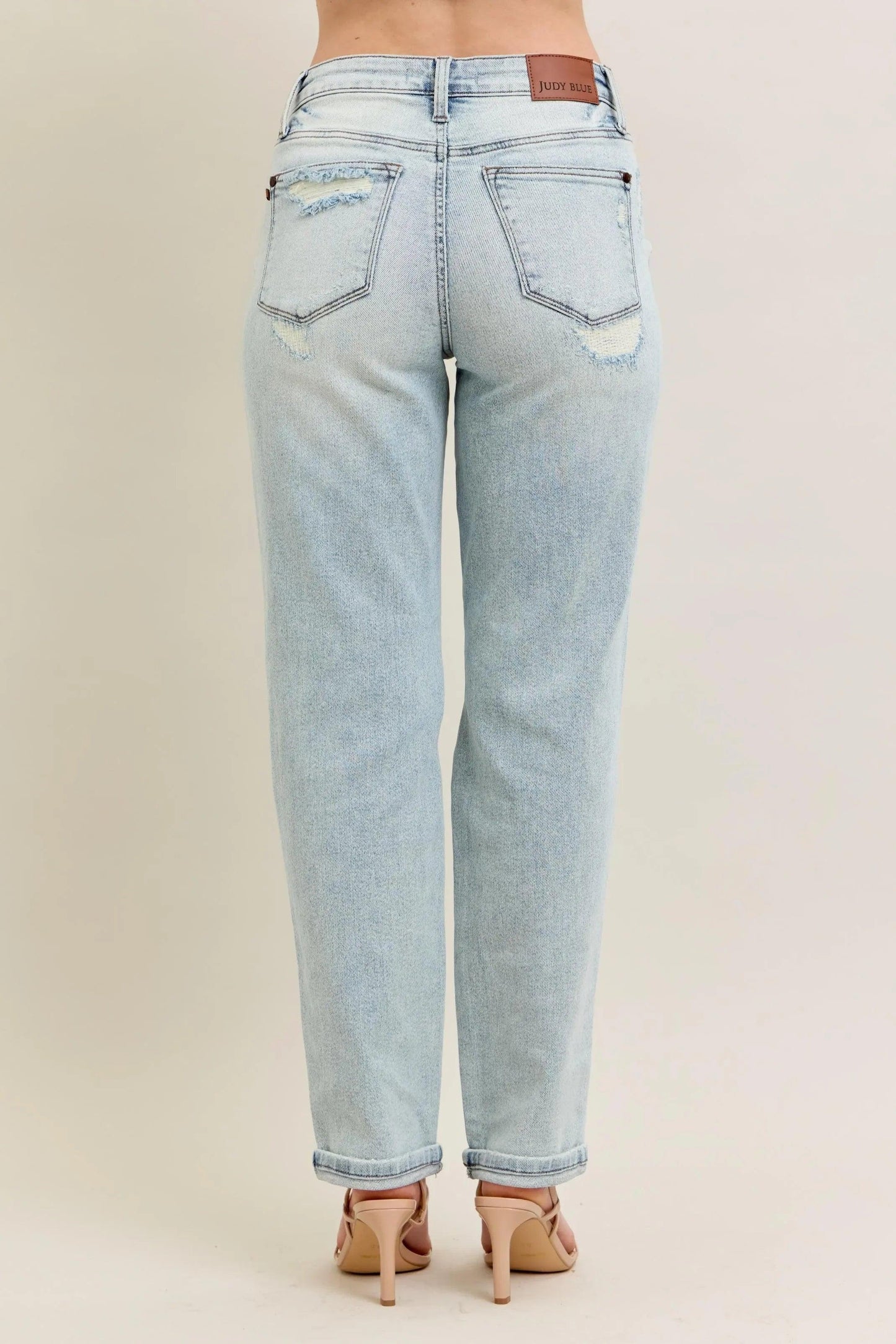 Judy Blue Full Size Mr Repair Stitch Detail Destroy Single Cuff Bf Jeans Plus Size - DAVERRI FASHIONS