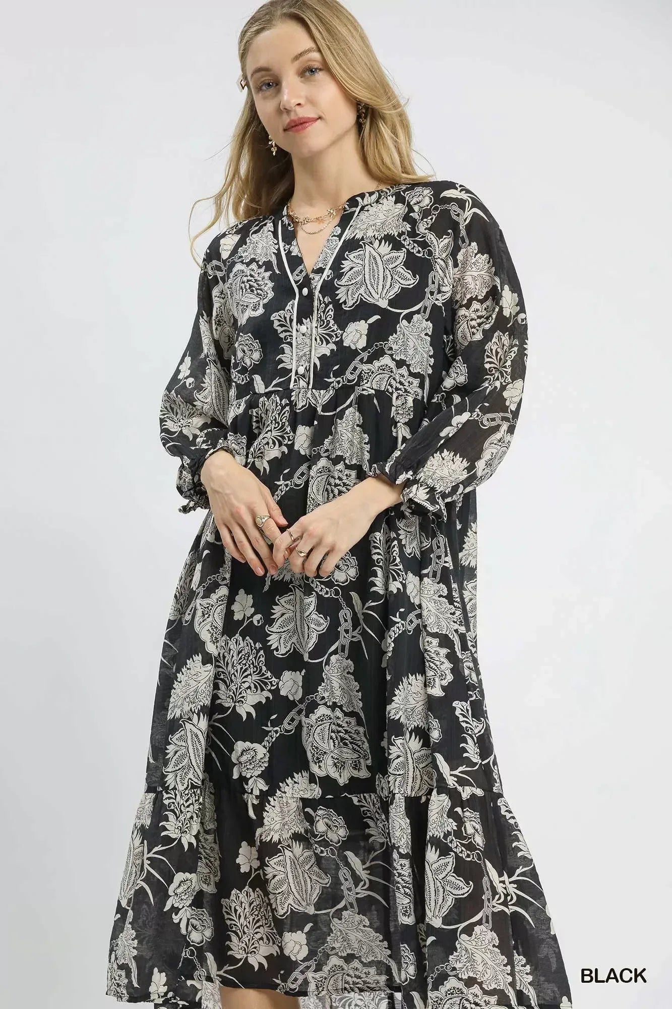 Umgee Floral Print Boho Midi Dress - DAVERRI FASHIONS