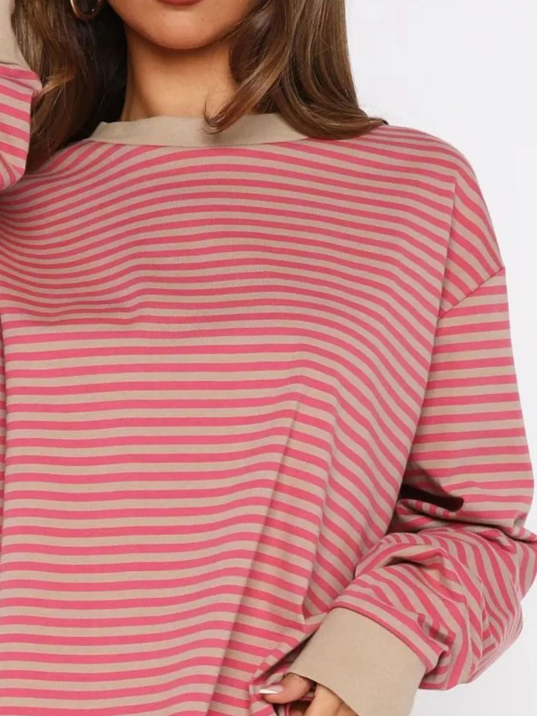 Striped Oversized Round Neck Sweatshirt | Sweatshirts Daverri Fashions