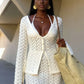 Button Up Crochet Cardigan and Skirt Sweater Set - DAVERRI FASHIONS