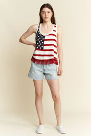 Jade By Jane Full Size American Flag Fringe Tank Top | Tank Tops Daverri Fashions