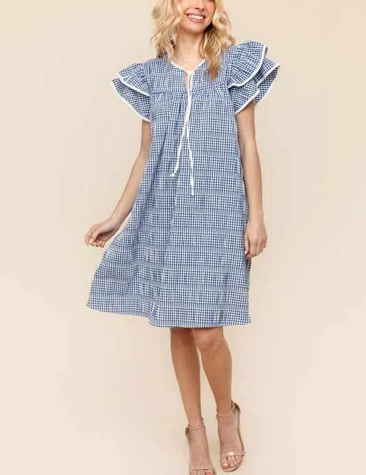Haptics Double Ruffle Sleeve Dress with Side Pockets | Knee Length Dresses Daverri Fashions