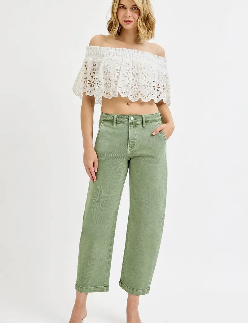 RISEN Full Size Tummy Control High Rise Crop Barrel Jeans Plus Size | Daverri Fashions