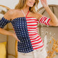 BiBi American Flag Off Shoulder With Front Ruched Top - DAVERRI FASHIONS