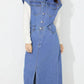 Slit Half Button Collared Neck Cap Sleeve Denim Dress - DAVERRI FASHIONS