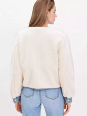 Contrast Trim Teddy Jacket | Jackets Daverri Fashions