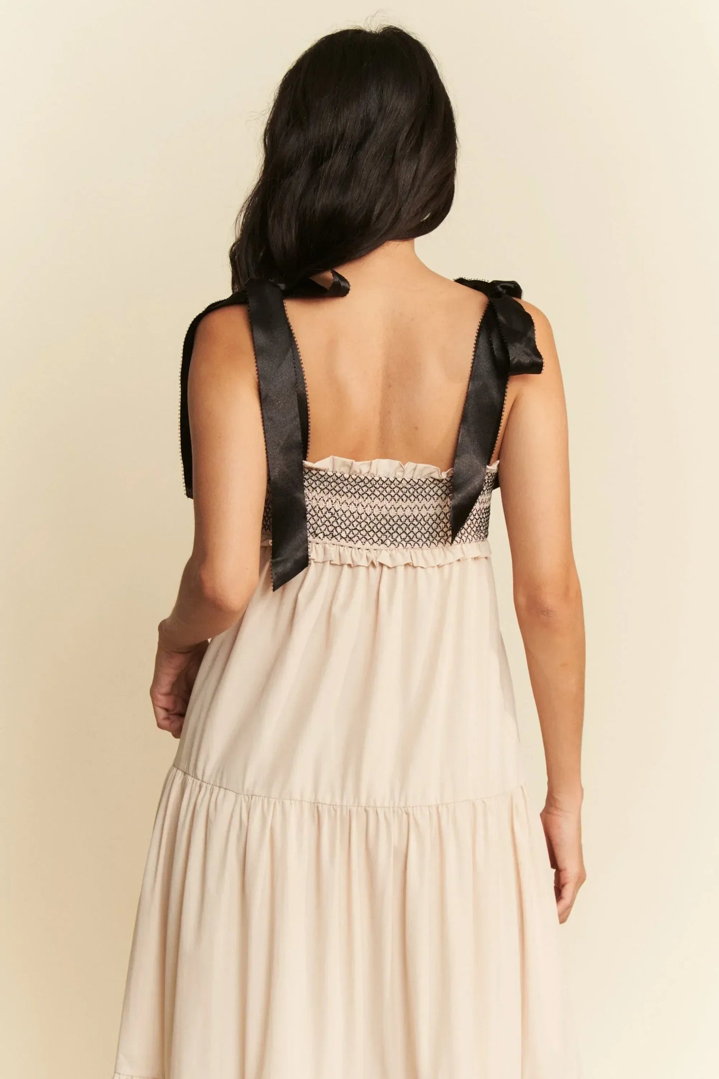 Davi & Dani Multi Contrast Smocked Bodice Straps Maxi Dress - DAVERRI FASHIONS