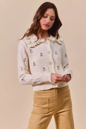 SO ME Collared Floral Embroidered Button Down Sweater Cardigan | Cardigans Daverri Fashions