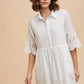 Annie Wear Embroidered Scallop Edge Detail Mini Shirt Dress IVORY