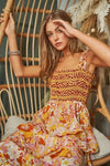 Davi & Dani Multi Smocked Bodice Geo Ruffle Strappy Midi Dress - DAVERRI FASHIONS