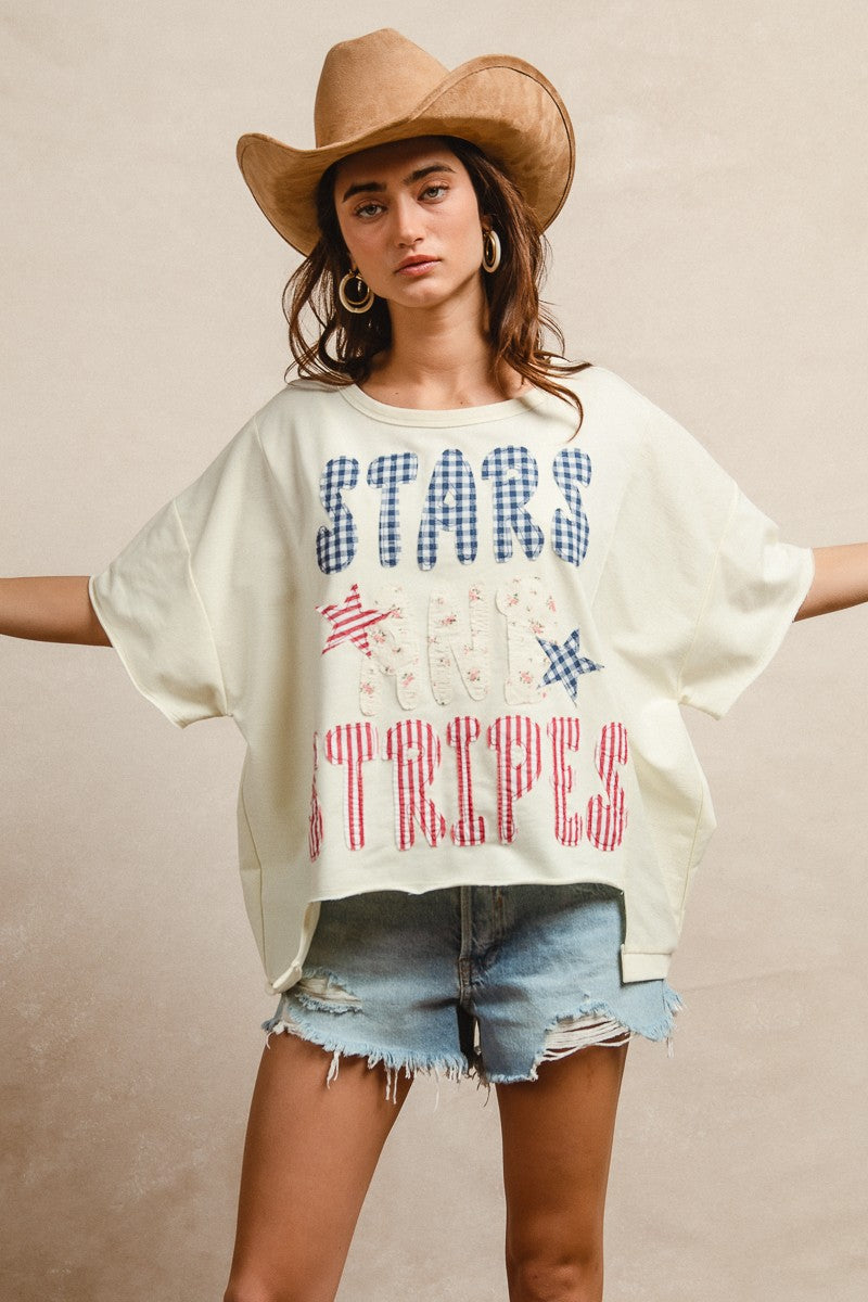BiBi off-white oversized stars and stripes embroidered t-shirt