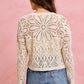 Cream-colored SO ME crochet knit cardigan with floral pattern and long sleeves