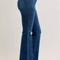 Judy Blue high-waisted dark blue denim flare jeans with rolled cuffs