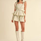 MABLE Jacquard Floral Peplum Top and Flare Shorts Set Outfit Sets