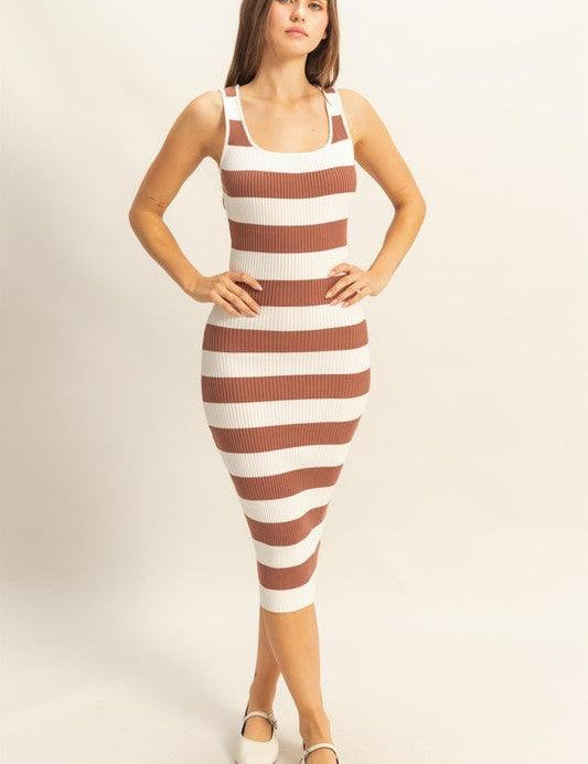 HYFVE Striped Scoop Neck Wide Strap Knit Dress | Tank Dresses Daverri Fashions