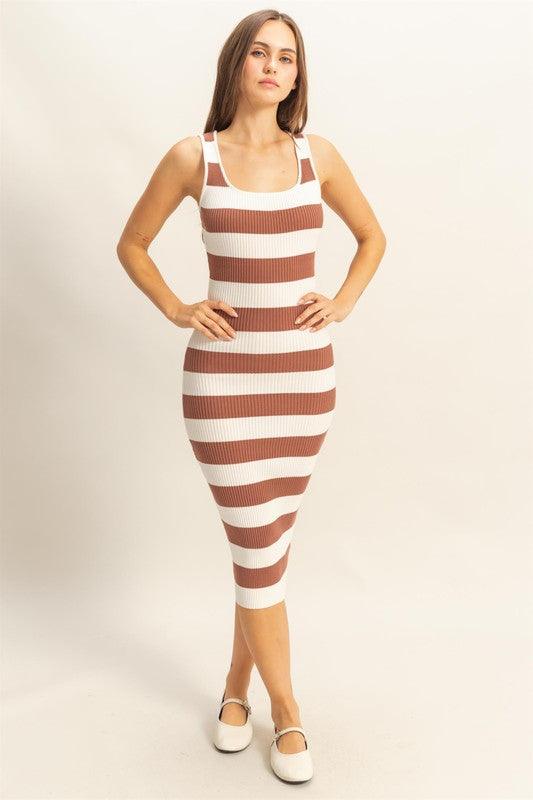 HYFVE Striped Scoop Neck Wide Strap Knit Dress Tank Dresses