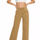 Zenana straight leg utility pocket jeans in tan wide-leg denim with high waist