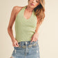 Aemi + Co Ribbed Halter Neck Cami Sage