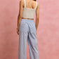 SO ME wide check pants with side lace trim, light blue white gingham wide-leg