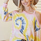 BiBi Tie Dye Print Terry Top with Cold Shoulder Detail - DAVERRI FASHIONS