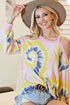 BiBi Tie Dye Print Terry Top with Cold Shoulder Detail - DAVERRI FASHIONS