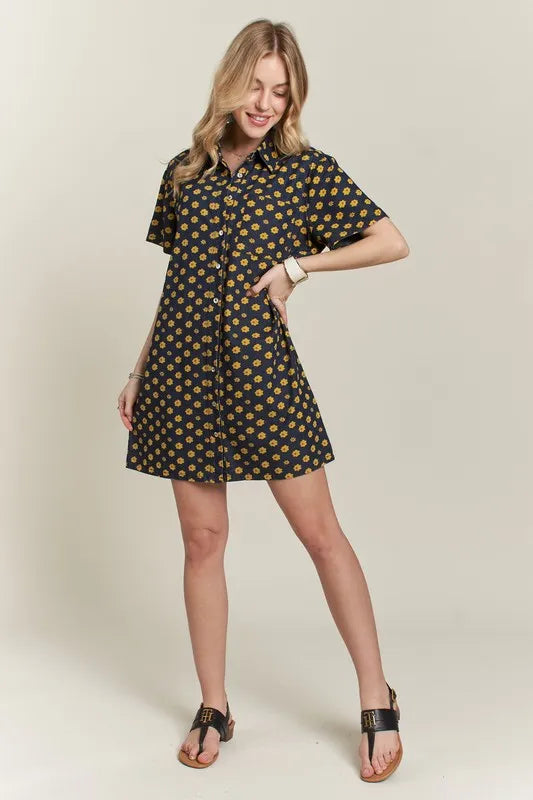 ADORA Floral Button-Up Mini Denim Dress | Mini Dresses Daverri Fashions