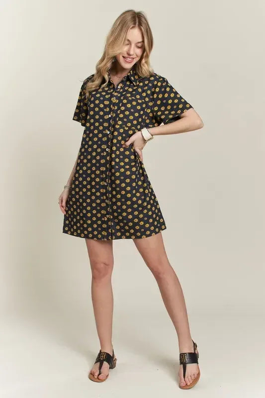 ADORA Floral Button-Up Mini Denim Dress - DAVERRI FASHIONS