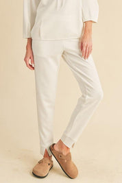 Cream Aemi + Co Elastic Waist Joggers with Pockets | Joggers Daverri Fashions