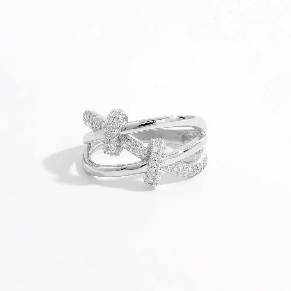 Inlaid Zircon 925 Sterling Silver Crisscross Ring - DAVERRI FASHIONS