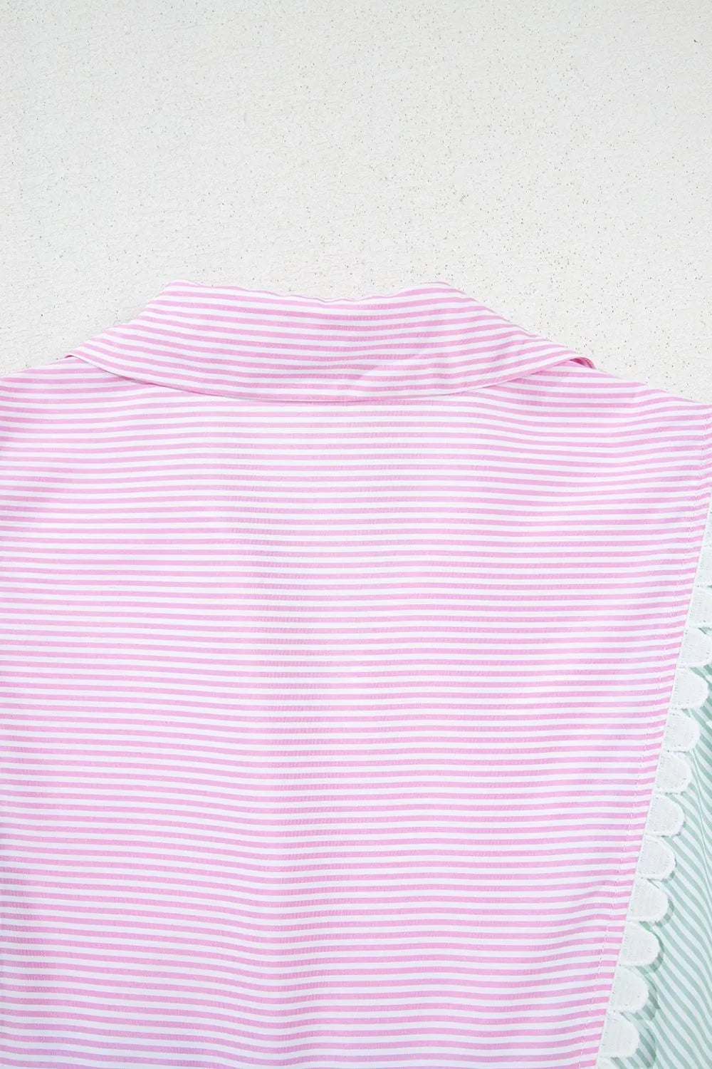 Pink and white striped collared mini dress with puff sleeves