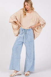 SAGE + FIG Waffle Textured Wide Leg Mineral Washed Pants