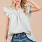 Ces Femme Plaid Notched Ruffled Cap Sleeve Blouse Light Green Blouses