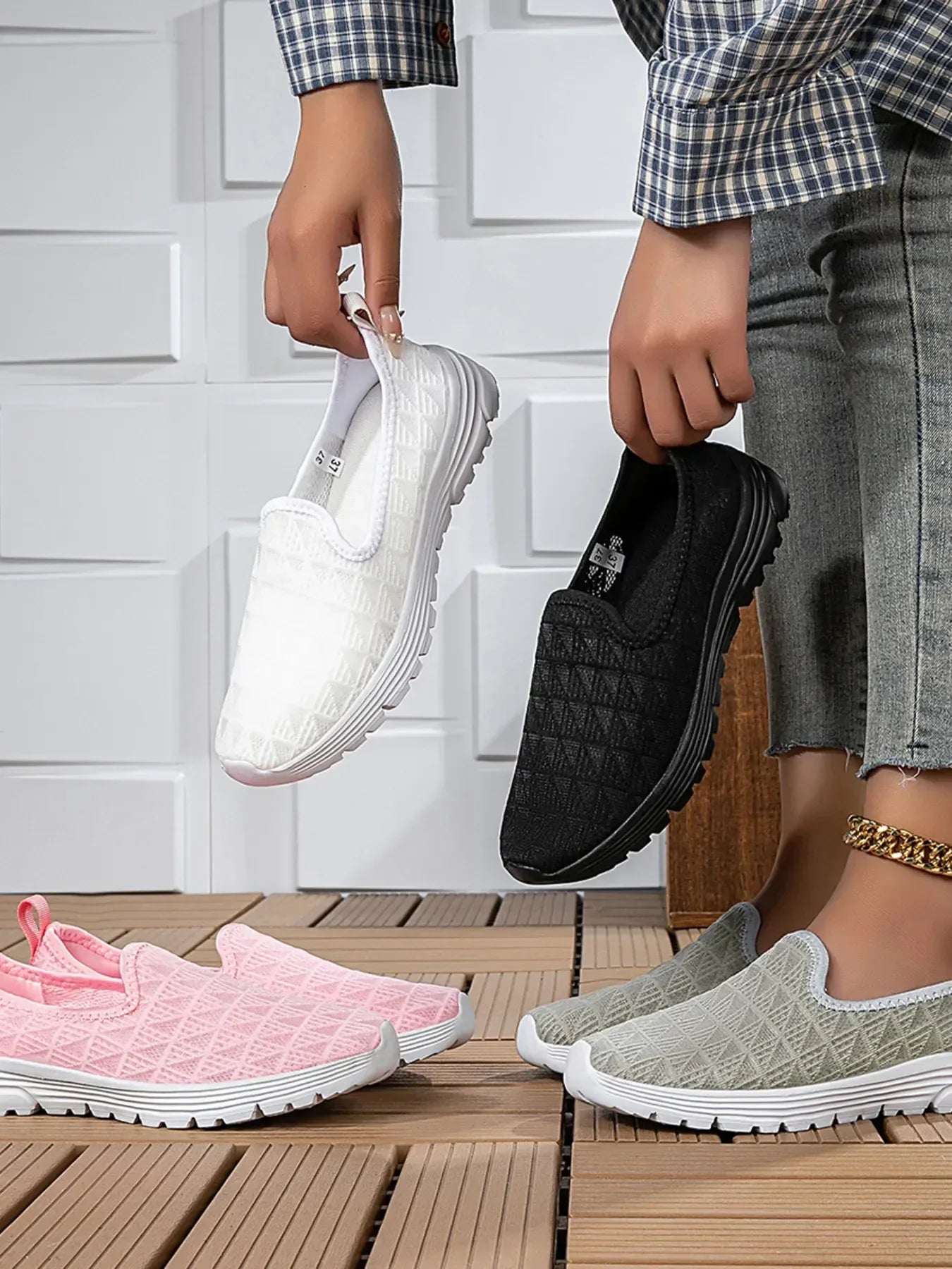 Breathable Mesh Slip-On Sneakers - DAVERRI FASHIONS