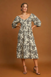 Umgee Ruffle Hem Flower Printed V-Neck Dress | Daverri Fashions