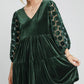 Umgee Dotted Lace Sleeve Tiered Velvet Mini Dress Dark Green Mini Dresses