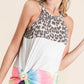 BiBi Leopard and Tie Dye Block Halter Neck Top