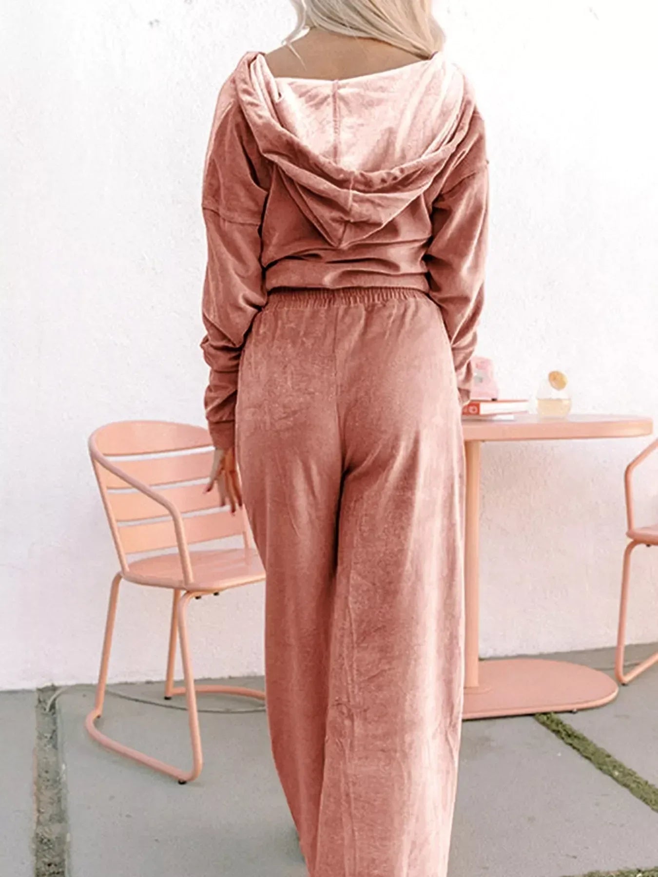 Zip Up Dropped Shoulder Hooded Top and Pants Set - DAVERRI FASHIONS